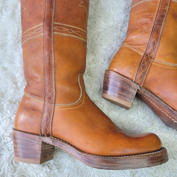 FRYE RARE Vintage Black Label Campus Stitching Horse Knee High Western Boots 7 - Picture 6 of 17